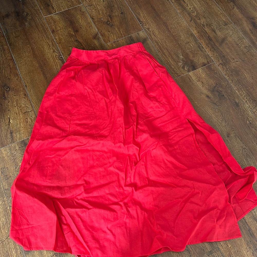 Petal + pup red midi skirt with double slit